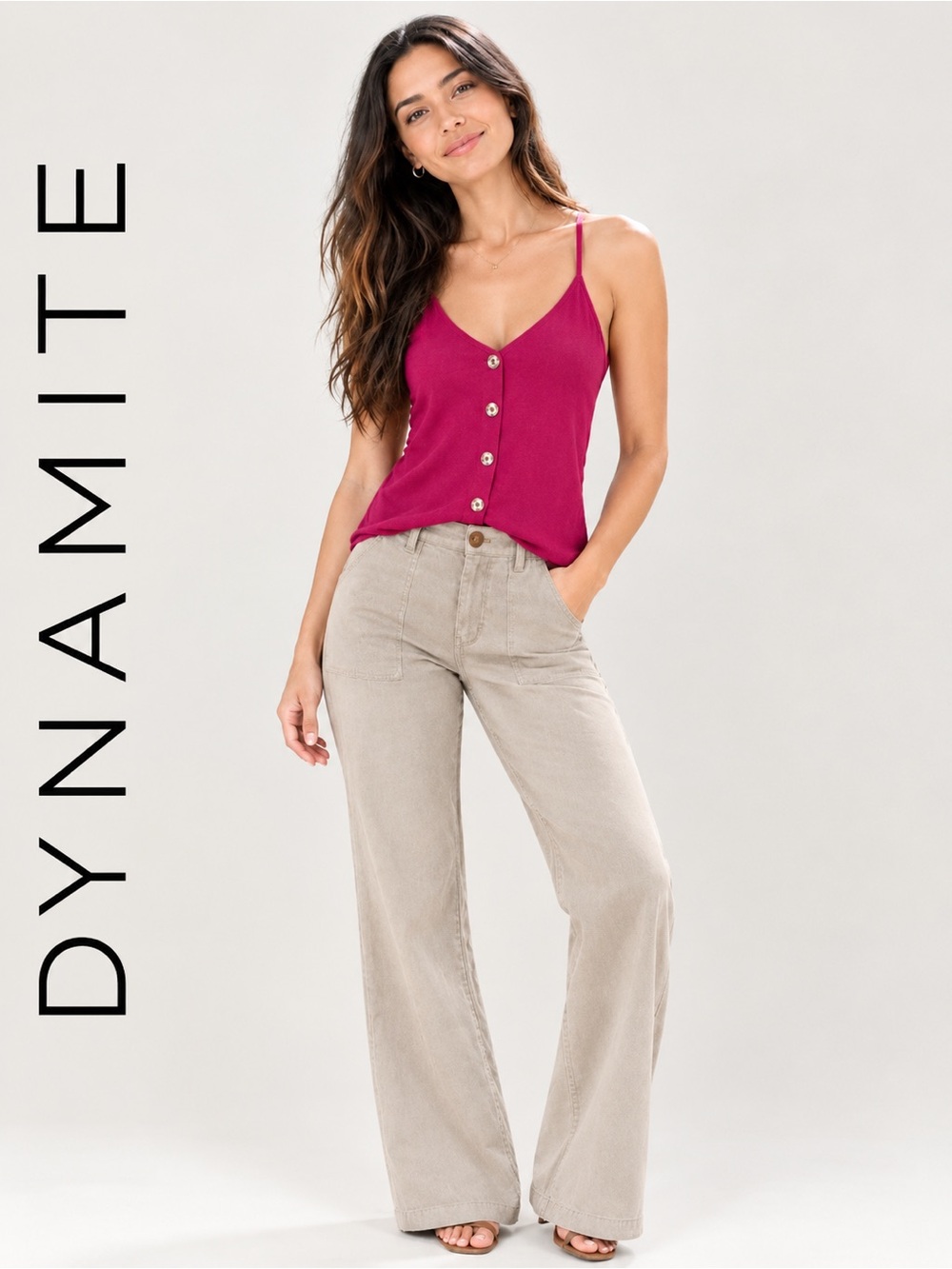DYNAMITE Burgundy Button-Front Spaghetti Strap Cami